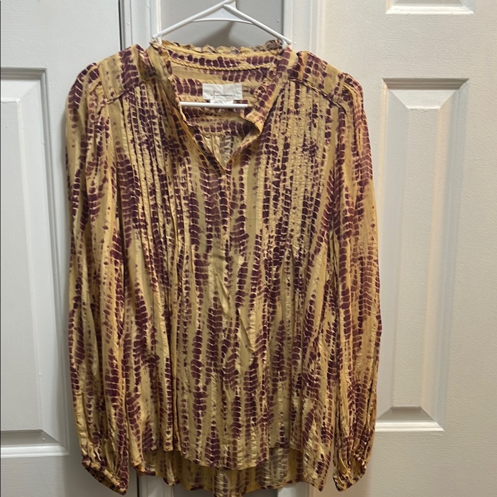 Anthropology Cream and purple Pleated Blouse